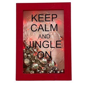 Keep Calm and Jingle On Red Light Up Shadow Box with Christmas Bells 6.5" Tall